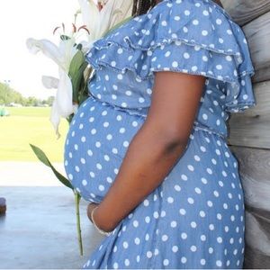 Maternity Blue and White Polka dot dress